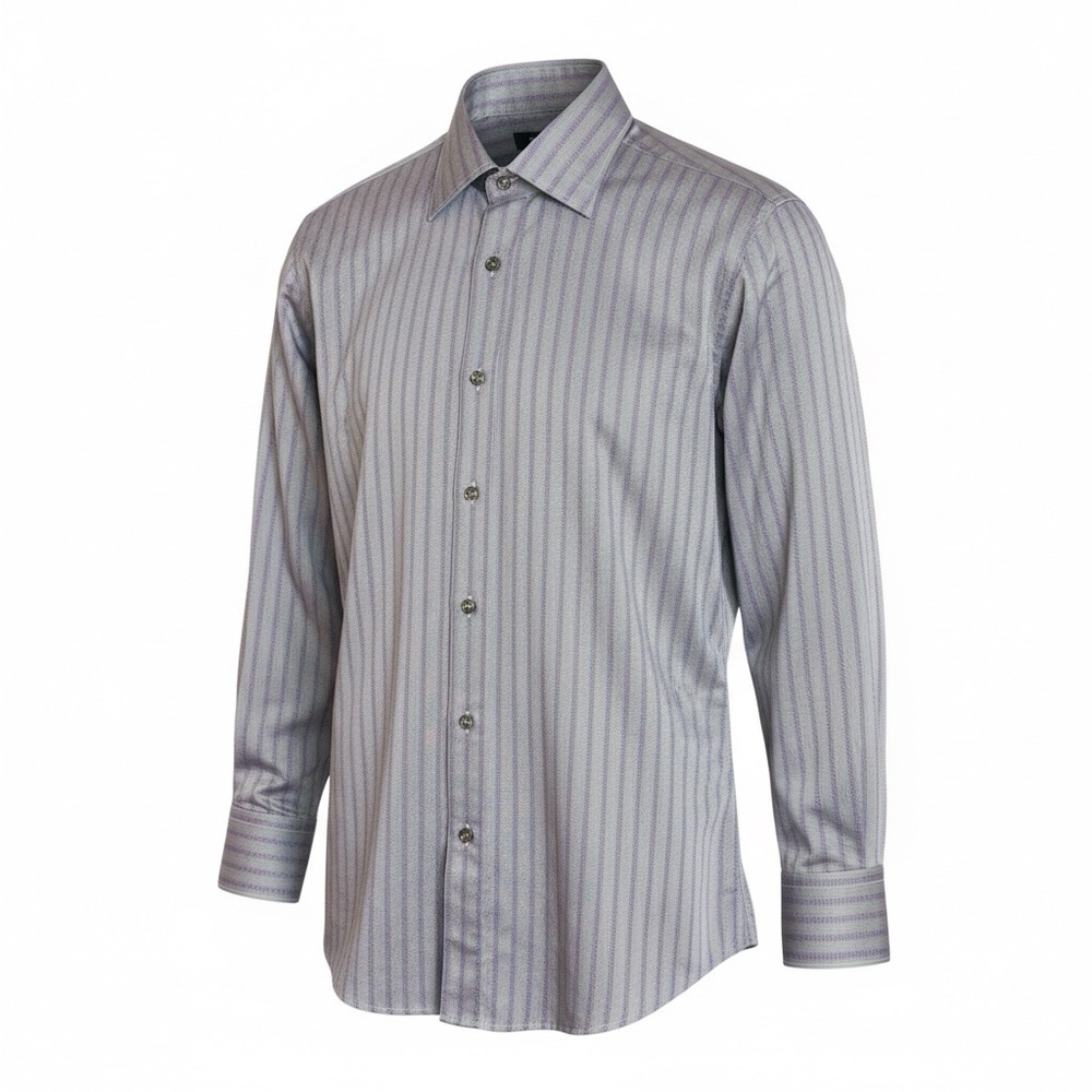 Zegna City Gray Stripe 100% Cotton Dress Shirt Men's 41 16
